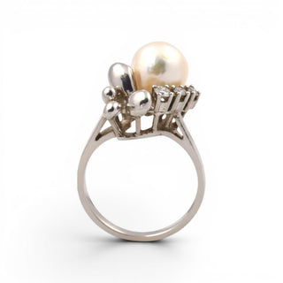 Perlenring aus 585 Weißgold mit Brillant, nachhaltiger second hand Schmuck perfekt aufgearbeitet