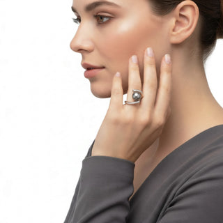 Perlenring aus 750 Weißgold mit Brillant, nachhaltiger second-hand Schmuck perfekt aufgearbeitet
