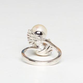 Perlenring aus 585 Weißgold mit Brillant, nachhaltiger second hand Schmuck perfekt aufgearbeitet