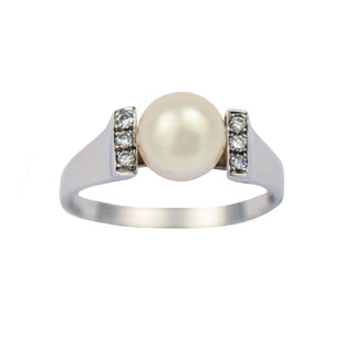 Perlenring aus 750 Weißgold mit Brillant, nachhaltiger second hand Schmuck perfekt aufgearbeitet