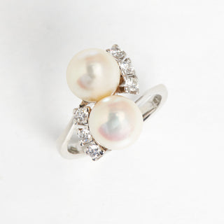 Perlenring aus 585 Weißgold mit Brillant, nachhaltiger second hand Schmuck perfekt aufgearbeitet