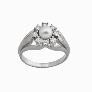 Perlenring aus 585 Weißgold mit Brillant, nachhaltiger second hand Schmuck perfekt aufgearbeitet