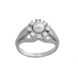 Perlenring aus 585 Weißgold mit Brillant, nachhaltiger second hand Schmuck perfekt aufgearbeitet