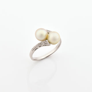 Perlenring aus 750 Weißgold mit Diamant, nachhaltiger second hand Schmuck perfekt aufgearbeitet