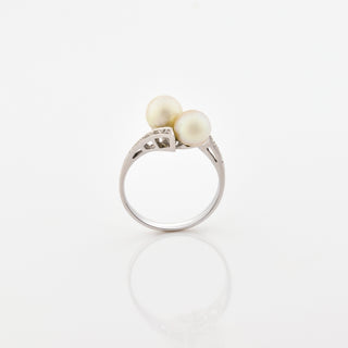 Perlenring aus 750 Weißgold mit Diamant, nachhaltiger second hand Schmuck perfekt aufgearbeitet