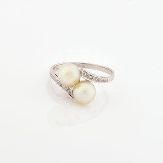 Perlenring aus 750 Weißgold mit Diamant, nachhaltiger second hand Schmuck perfekt aufgearbeitet