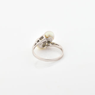 Perlenring aus 750 Weißgold mit Diamant, nachhaltiger second hand Schmuck perfekt aufgearbeitet