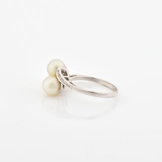 Perlenring aus 750 Weißgold mit Diamant, nachhaltiger second hand Schmuck perfekt aufgearbeitet