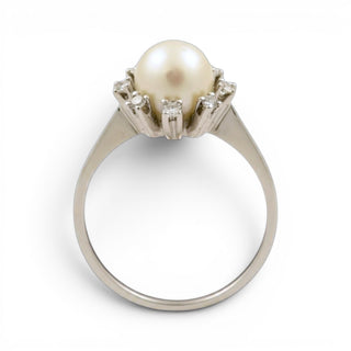Perlenring aus 750 Weißgold mit Diamant, nachhaltiger second-hand Schmuck perfekt aufgearbeitet