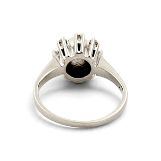 Perlenring aus 585 Weißgold mit Diamant, nachhaltiger second-hand Schmuck perfekt aufgearbeitet