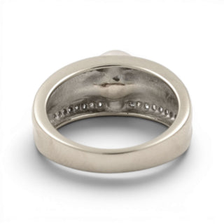 Perlenring aus 585 Weißgold mit Diamant, nachhaltiger second hand Schmuck perfekt aufgearbeitet