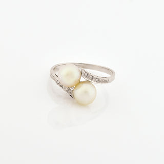 Perlenring aus 750 Weißgold mit Diamant, nachhaltiger second hand Schmuck perfekt aufgearbeitet