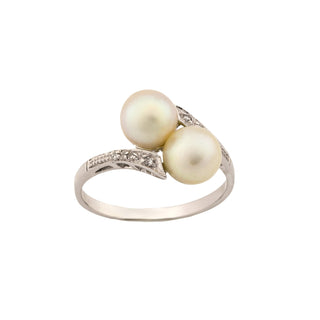 Perlenring aus 750 Weißgold mit Diamant, nachhaltiger second hand Schmuck perfekt aufgearbeitet