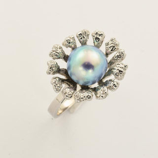 Perlenring aus 585 Weißgold, nachhaltiger second hand Schmuck perfekt aufgearbeitet