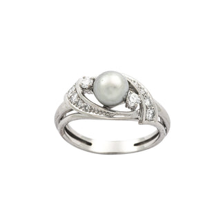 Ring aus 750 Weißgold mit Perle und Brillant, hochwertiger second hand Schmuck perfekt aufgearbeitet