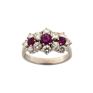 Rubinring aus 585 Weißgold mit Brillant, nachhaltiger second hand Schmuck perfekt aufgearbeitet