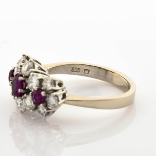 Rubinring aus 585 Weißgold mit Brillant, nachhaltiger second hand Schmuck perfekt aufgearbeitet