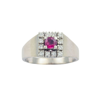 Rubinring aus 750 Weißgold mit Brillant, nachhaltiger second hand Schmuck perfekt aufgearbeitet