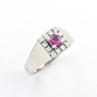 Rubinring aus 750 Weißgold mit Brillant, nachhaltiger second hand Schmuck perfekt aufgearbeitet