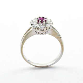 Rubinring aus 585 Weißgold mit Brillant, nachhaltiger second hand Schmuck perfekt aufgearbeitet