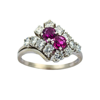 Rubinring aus 585 Weißgold mit Brillant, nachhaltiger second hand Schmuck perfekt aufgearbeitet