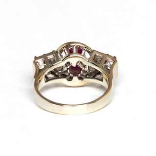 Rubinring aus 750 Weißgold mit Brillant, nachhaltiger second hand Schmuck perfekt aufgearbeitet
