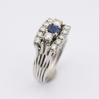 Ring aus 585 Weißgold mit Saphir und Brillant, hochwertiger second hand Schmuck perfekt aufgearbeitet