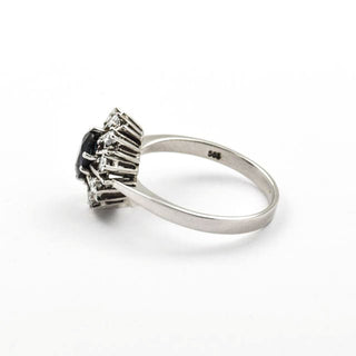 Saphirring aus 585 Weißgold mit Brillant, nachhaltiger second hand Schmuck perfekt aufgearbeitet