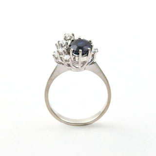 Saphirring aus 585 Weißgold mit Brillant, nachhaltiger second hand Schmuck perfekt aufgearbeitet