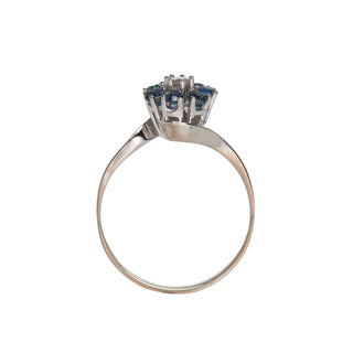 Saphirring aus 585 Weißgold mit Brillant, nachhaltiger second hand Schmuck perfekt aufgearbeitet
