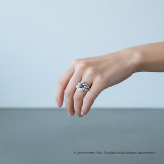 Saphirring aus 585 Weißgold mit Brillant und Diamant, nachhaltiger second-hand Schmuck perfekt aufgearbeitet
