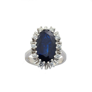 Saphirring aus 585 Weißgold mit Brillant, nachhaltiger second hand Schmuck perfekt aufgearbeitet