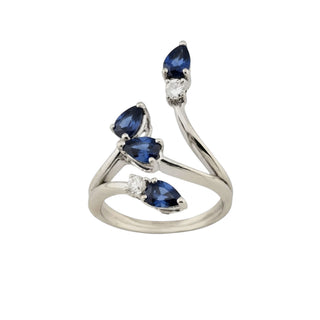Saphirring aus 585 Weißgold mit Brillant, nachhaltiger second-hand Schmuck perfekt aufgearbeitet
