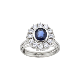 Saphirring aus 585 Weißgold mit Brillant, nachhaltiger second-hand Schmuck perfekt aufgearbeitet
