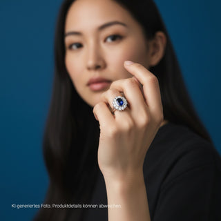 Saphirring aus 585 Weißgold mit Brillant, nachhaltiger second-hand Schmuck perfekt aufgearbeitet