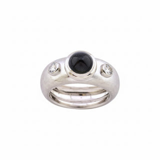 Saphirring aus 750 Weißgold mit Brillant, nachhaltiger second-hand Schmuck perfekt aufgearbeitet