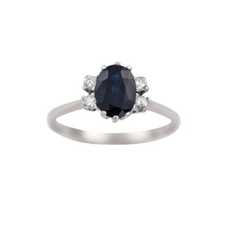 Saphirring aus 585 Weißgold mit Brillant, nachhaltiger second hand Schmuck perfekt aufgearbeitet