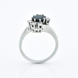 Saphirring aus 750 Weißgold mit Brillant, nachhaltiger second hand Schmuck perfekt aufgearbeitet