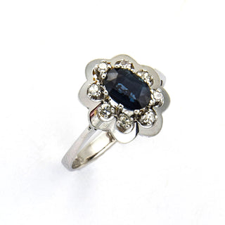 Saphirring aus 585 Weißgold mit Diamant, nachhaltiger second hand Schmuck perfekt aufgearbeitet