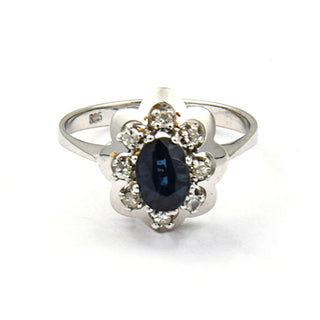 Saphirring aus 585 Weißgold mit Diamant, nachhaltiger second hand Schmuck perfekt aufgearbeitet
