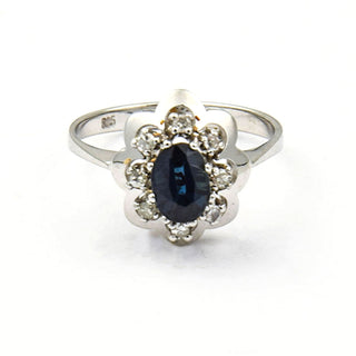 Saphirring aus 585 Weißgold mit Diamant, nachhaltiger second hand Schmuck perfekt aufgearbeitet