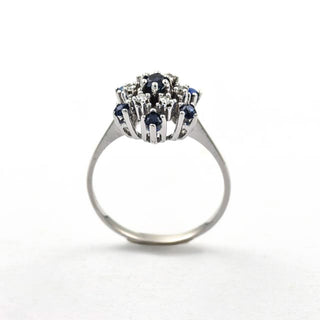 Saphirring aus 585 Weißgold mit Diamant, nachhaltiger second hand Schmuck perfekt aufgearbeitet
