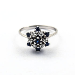 Saphirring aus 585 Weißgold mit Diamant, nachhaltiger second hand Schmuck perfekt aufgearbeitet