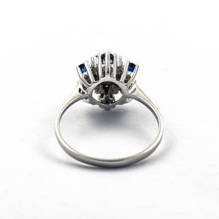 Saphirring aus 585 Weißgold mit Diamant, nachhaltiger second hand Schmuck perfekt aufgearbeitet