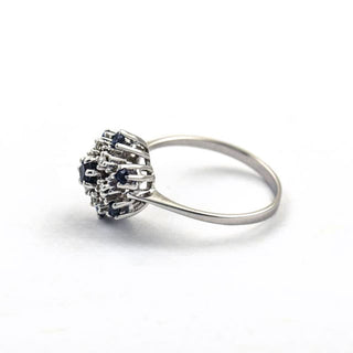 Saphirring aus 585 Weißgold mit Diamant, nachhaltiger second hand Schmuck perfekt aufgearbeitet