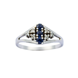 Saphirring aus 585 Weißgold mit Diamant, nachhaltiger second hand Schmuck perfekt aufgearbeitet