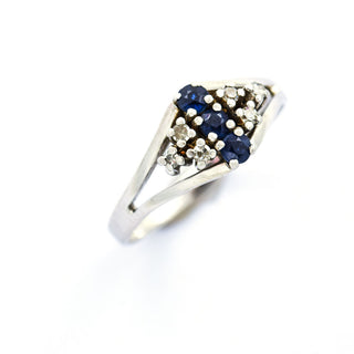 Saphirring aus 585 Weißgold mit Diamant, nachhaltiger second hand Schmuck perfekt aufgearbeitet