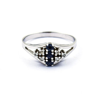 Saphirring aus 585 Weißgold mit Diamant, nachhaltiger second hand Schmuck perfekt aufgearbeitet