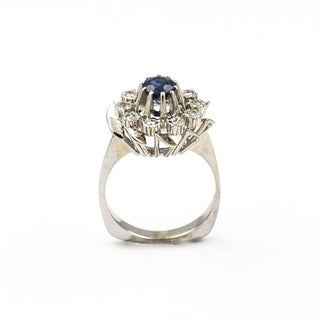 Saphirring aus 585 Weißgold mit Diamant, nachhaltiger second hand Schmuck perfekt aufgearbeitet