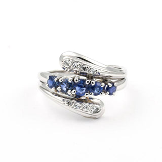 Saphirring aus 585 Weißgold mit Diamant, nachhaltiger second hand Schmuck perfekt aufgearbeitet